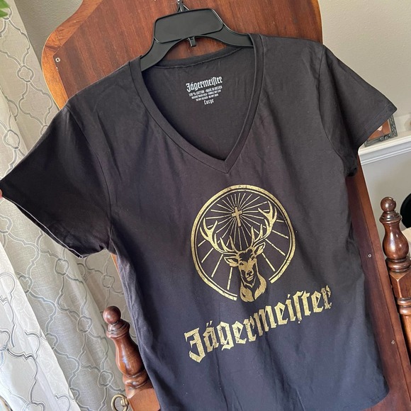 New! Jager Jagermeister Large V-neck women’s T-shirt black gold - Picture 5 of 7